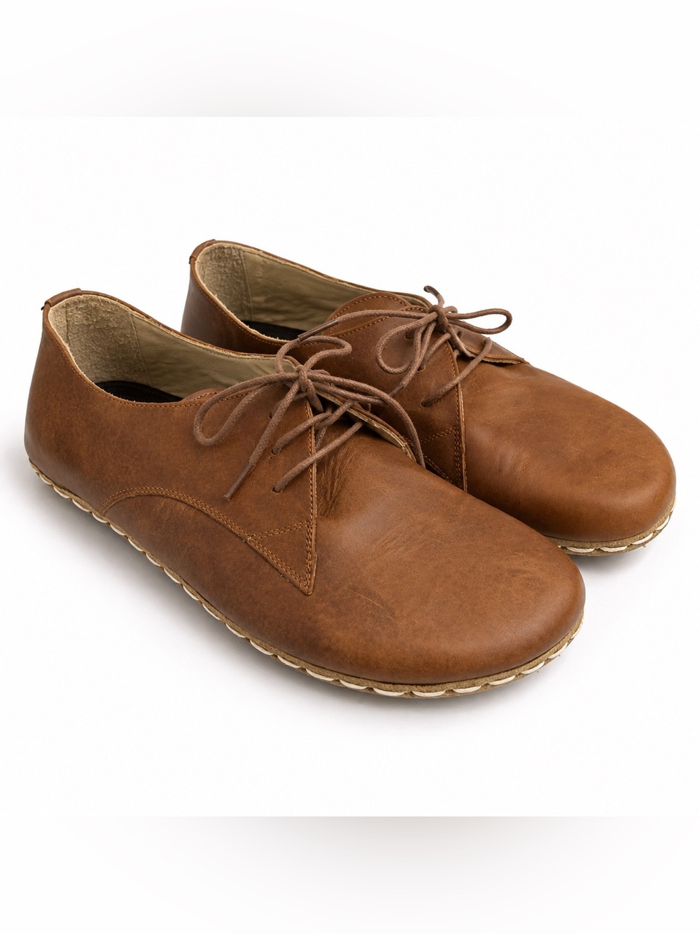 Nefes Handmade Brown Leather Barefoot Grounding Shoes Stitched Leather Sole, 10